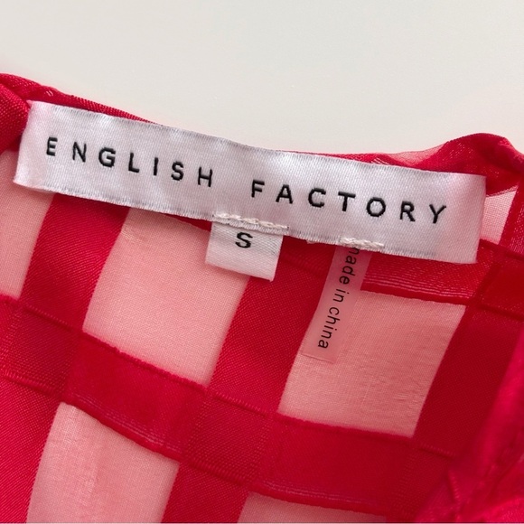 English Factory Puff Sleeve Windowpane Blouse Small Red - Picture 6 of 7